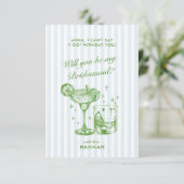 レトロ モダン ヴィンテージ ブルー ブライズメイド への 提案 カード (スタンド正面)