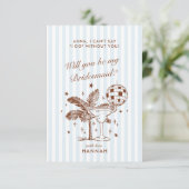 レトロ モダン ヴィンテージ ブルー ブライズメイド への 提案 カード (スタンド正面)