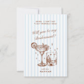 レトロ モダン ヴィンテージ ブルー ブライズメイド プロポーズ カード (正面)