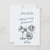 レトロ モダン ヴィンテージ ブルー ブライズメイド 提案カード 招待状 (正面)