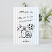 レトロ モダン ヴィンテージ ブルー ブライズメイド 提案カード 招待状 (スタンド正面)