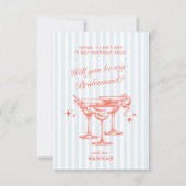 レトロ モダン ヴィンテージ ブルー ブライズメイド 提案カード 招待状 (正面)