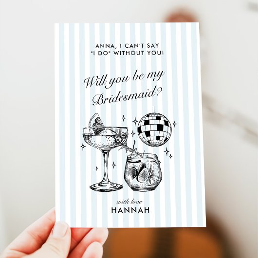 レトロ モダン ヴィンテージ ブルー ブライズメイド 提案カード 招待状