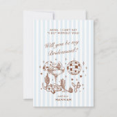 レトロ モダン ヴィンテージ ブルー ブライズメイド 提案 カード (正面)