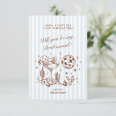 レトロ モダン ヴィンテージ ブルー ブライズメイド 提案 カード (スタンド正面)