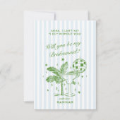 レトロ モダン ヴィンテージ ブルー ブライズメイド 提案 カード (正面)