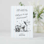 レトロ モダン ヴィンテージ ブルー ブライズメイド 提案 カード (スタンド正面)