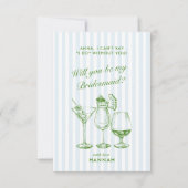 レトロ モダン ヴィンテージ ブルー ブライズメイド 提案 カード (正面)