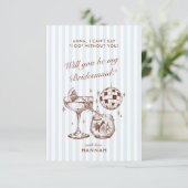 レトロ モダン ヴィンテージ ブルー ブライズメイド 提案 カード (スタンド正面)