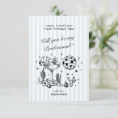 レトロ モダン ヴィンテージ ブルー ブライズメイド 提案 カード (スタンド正面)