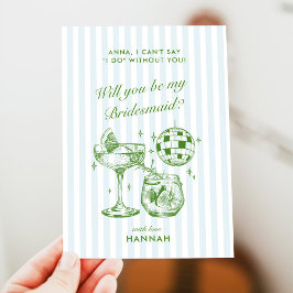 レトロ モダン ヴィンテージ ブルー ブライズメイド 提案 カード