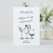 レトロ モダン ヴィンテージ ブルー ブライズメイド 提案 カード (スタンド正面)