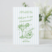 レトロ モダン ヴィンテージ ブルー ブライズメイド 提案 カード (スタンド正面)