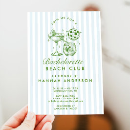 レトロ モダン ヴィンテージ ブルー 花嫁の最後の週末 招待状