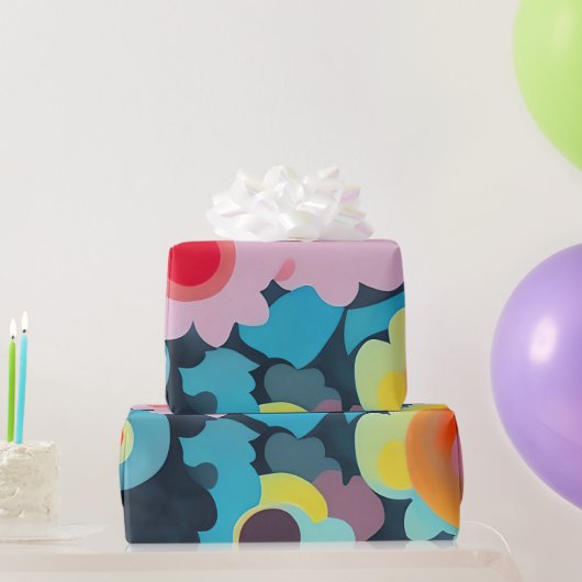 レトロ モッズ フラワー ラッピングペーパー (パーティーギフト)