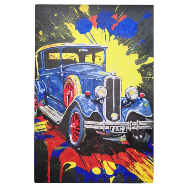 レトロ，モバイル，車，ヴィンテージ, メタルプリント (正面)