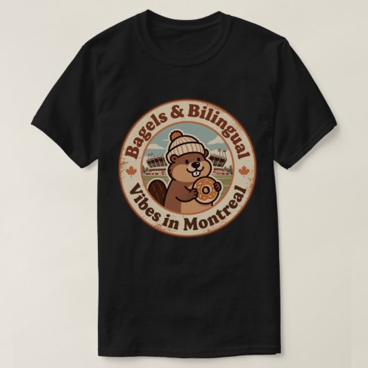 レトロ モントリオール ビーバー & ベーグル Tシャツ (デザイン正面)