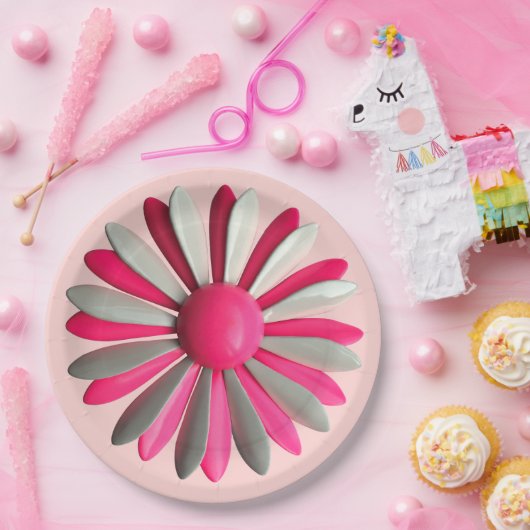 レトロ モード ピンク フラワー フローラル スプリング ガーデン パーティー ペーパープレート (パーティー)