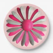 レトロ モード ピンク フラワー フローラル スプリング ガーデン パーティー ペーパープレート (正面)