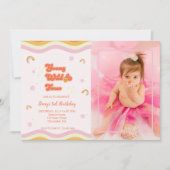 レトロ ヤング ワイルド アンド スリー バースデー フォト 招待状 (正面)