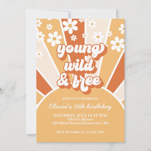 レトロ ヤング ワイルド フリー 焦茶色 サンシャイン デイジー 招待状 (正面)