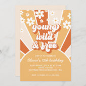 レトロ ヤング ワイルド フリー 焦茶色 サンシャイン デイジー 招待状 (正面/裏面)