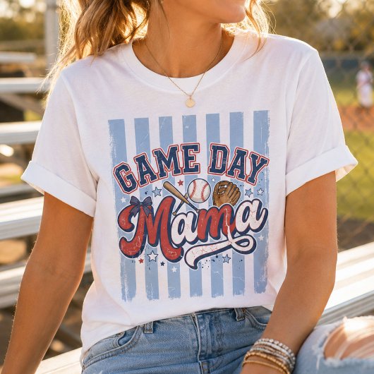 レトロ・ユニバーシティ風 試合日ママ 野球ママ Tシャツ