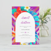 レトロ ライン トロピカル マゼンタ フューシャ スイート シックスティーン 招待状 (スタンド正面)