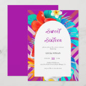 レトロ ライン トロピカル マゼンタ フューシャ スイート シックスティーン 招待状 (正面/裏面)