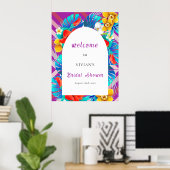 レトロ ライン トロピカル マゼンタ ブライダル シャワー ウェルカム ポスター (ホームオフィス)