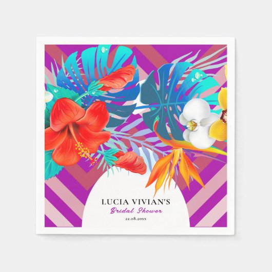レトロ ライン フラワー サマー トロピカル ウェディング シャワー スタンダードカクテルナプキン (正面)
