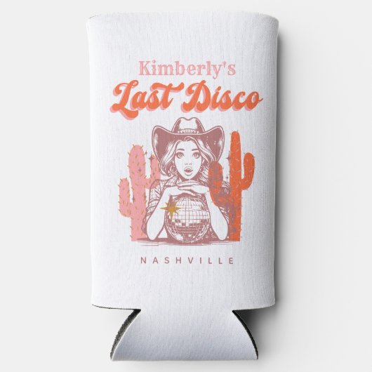 レトロ ラスト ディスコ ピンクカウガール バチェロレッテパーティー スリム缶クーラー (正面)