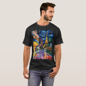 レトロ ラスベガス ゴッホ風 カジノ ナイト シティ Tシャツ (正面フル)