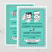 レトロ ラプトル ウェディング インビテーション（ストライプ） 招待状 (正面/裏面)