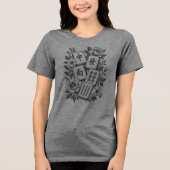 レトロ リノカット 麻雀 花柄 タイル トライブレンドTシャツ (正面)