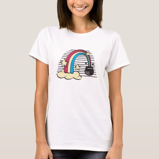 レトロ・レインボーと金のポット Tシャツ (正面)