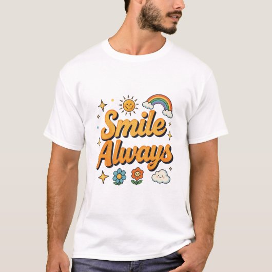 レトロ・レインボーデザインでいつも笑顔に Tシャツ (正面)