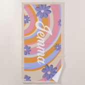 レトロ、レインボー、グルービー誕生日、ビーチ ビーチタオル (正面)