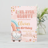 レトロ レインボー グルービー 4歳の誕生日パーティー招待状 招待状 (スタンド正面)