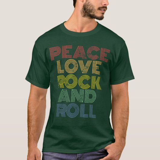 レトロ レインボー ロック 女性 平和 愛 ロックンロール Tシャツ (正面)