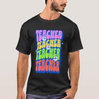 レトロ レインボー 先生 グルービー フローラル ファッション 女性用 Tシャツ