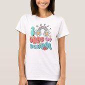 レトロ レインボー 100日目の学校 ハッピー Tシャツ (正面)