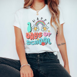 レトロ レインボー 100日目の学校 ハッピー Tシャツ