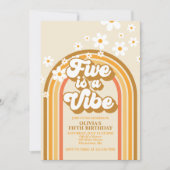 レトロ・レインボー・FIVE is a Vibe グルービー5歳の誕生日 招待状 (正面)