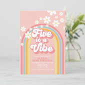 レトロ・レインボー・FIVE is a Vibe グルービー5歳の誕生日 招待状 (スタンド正面)