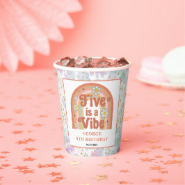 レトロ・レインボー・FIVE is a Vibe グルービー5歳の誕生日 紙コップ
