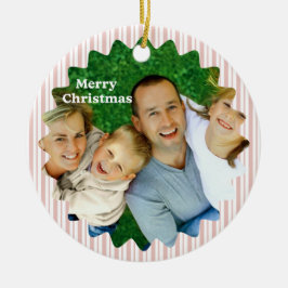 レトロ レッド クリスマス パーティー ストライプ セラミックオーナメント
