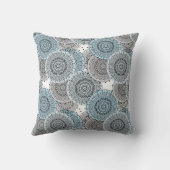 レトロ、レトロな柄、青と灰色エレガント、 クッション (裏面)