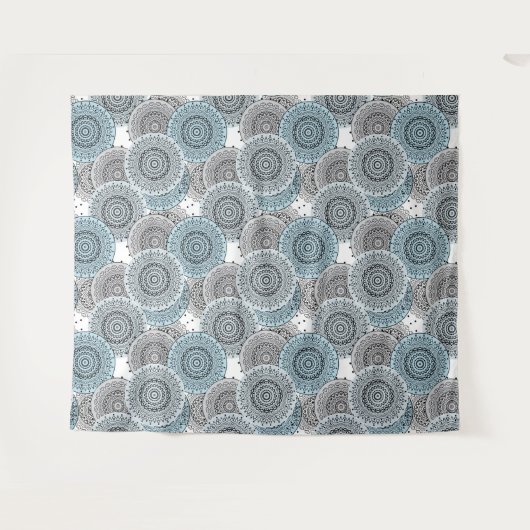 レトロ、レトロな柄、青と灰色エレガント、 タペストリー (正面(横))