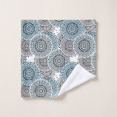 レトロ、レトロな柄、青と灰色エレガント、 バスタオルセット (ウォッシュタオル)